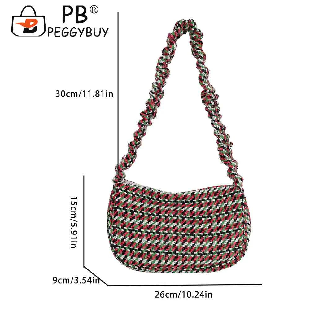 Vintage Plaid Ladies Tote Bag Half Moon Shape Female Hand Bag for Weekend Vacati