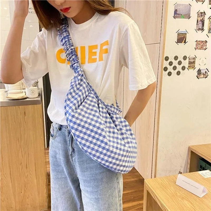 Plaid Large Capacity Shoulder Bags Women Girls Candy Travel Portable