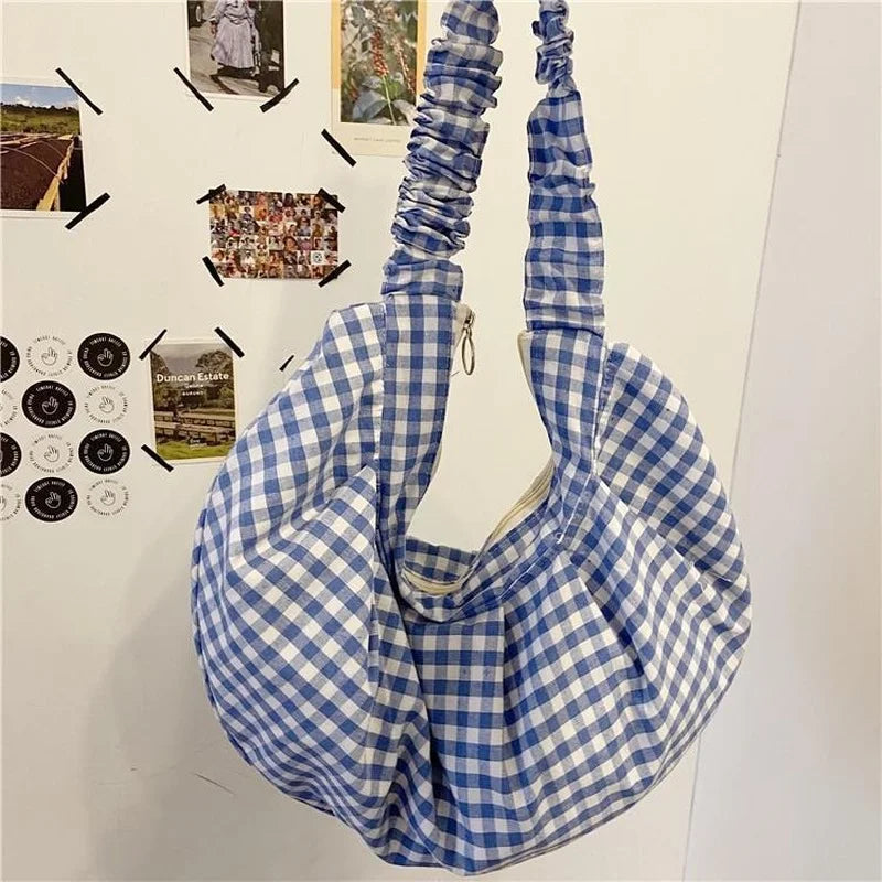 Plaid Large Capacity Shoulder Bags Women Girls Candy Travel Portable