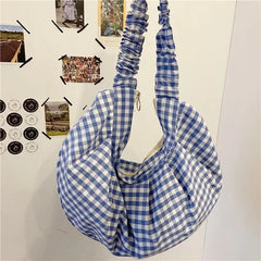 Plaid Large Capacity Shoulder Bags Women Girls Candy Travel Portable