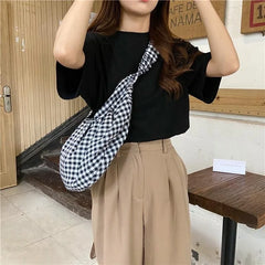 Plaid Large Capacity Shoulder Bags Women Girls Candy Travel Portable