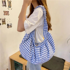 Plaid Large Capacity Shoulder Bags Women Girls Candy Travel Portable