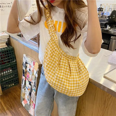 Plaid Large Capacity Shoulder Bags Women Girls Candy Travel Portable