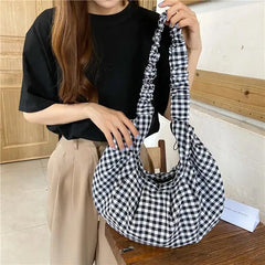 Plaid Large Capacity Shoulder Bags Women Girls Candy Travel Portable