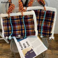 Plaid Large Capacity Shoulder Bags Women Lambswool Casual Underarm Tote Handbags