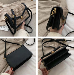Plaid PU Leather Crossbody Bag Chain Shoulder Messenger Small Bag Female Travel