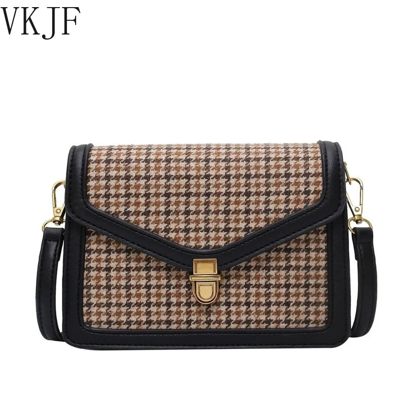 Plaid PU Leather Crossbody Bag Chain Shoulder Messenger Small Bag Female Travel