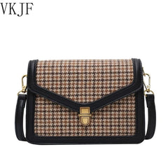 Plaid PU Leather Crossbody Bag Chain Shoulder Messenger Small Bag Female Travel