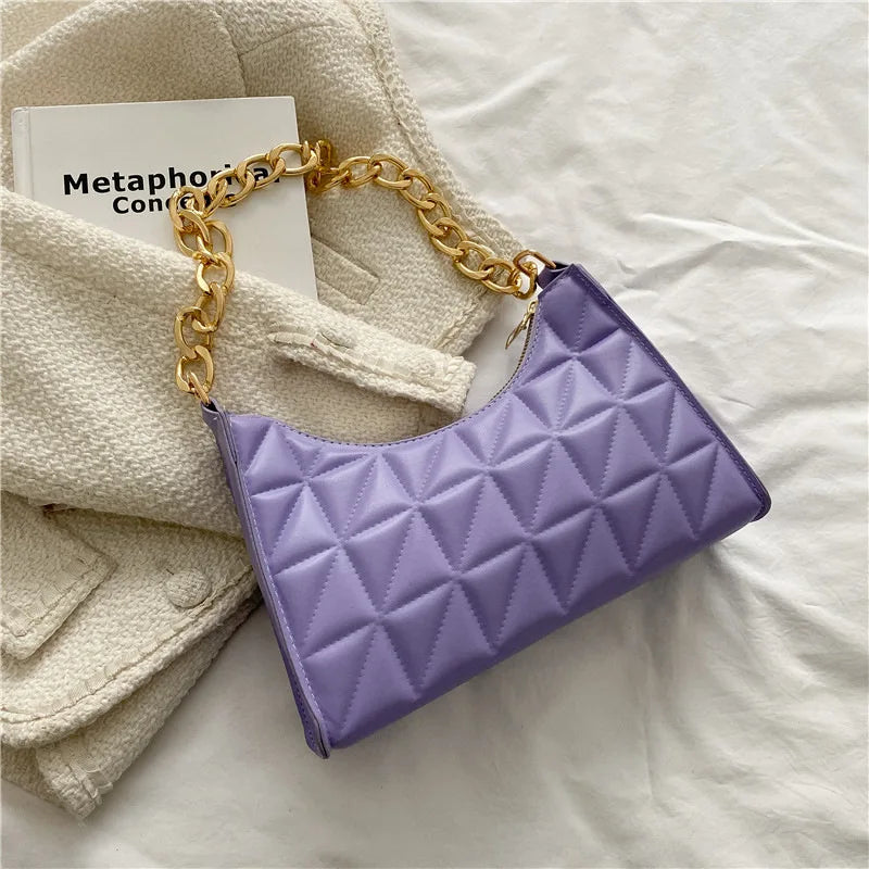 Plaid PU Leather Shoulder Bag Chain Handbag Purse Female Shopping Bag