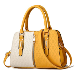 Plaid Patchwork Handbags PU Leather Crossbody Women Bag Yellow