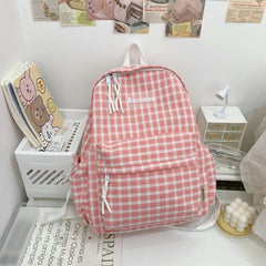Sweet Plaid Pattern Backpack for Student Girls