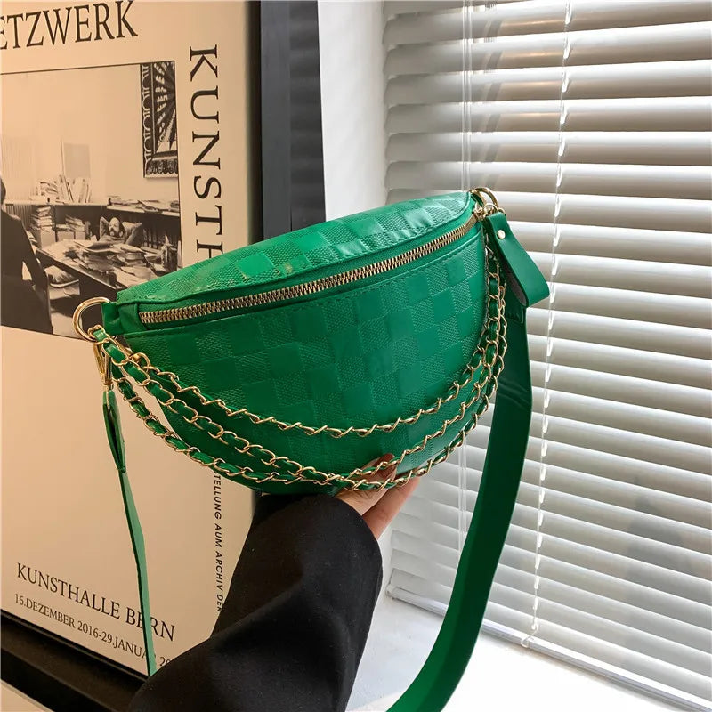 Plaid Pattern Chain Waist Bag Female Crossbody Bag