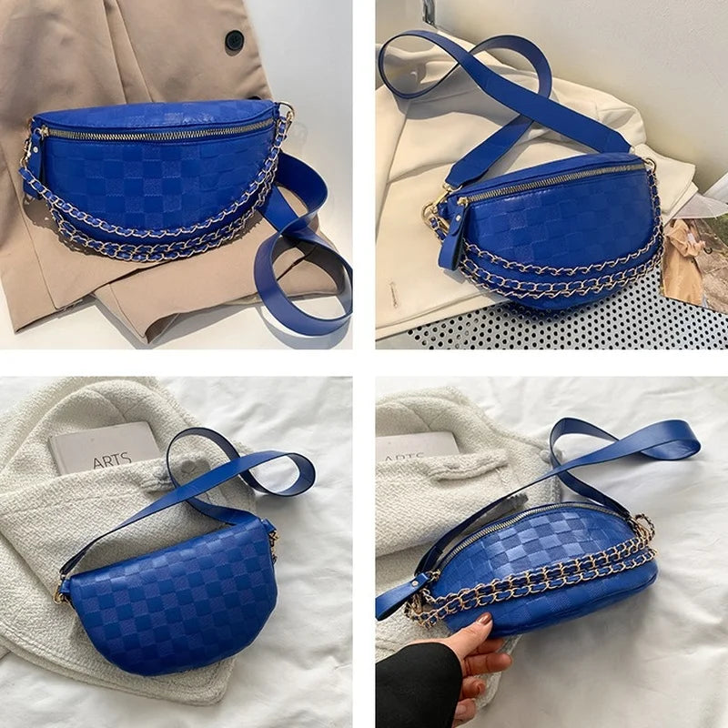 Plaid Pattern Chain Waist Bag Female Crossbody Bag