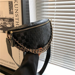 Plaid Pattern Chain Waist Bag Female Crossbody Bag