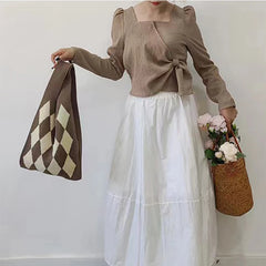Plaid Pattern Knitted Shoulder Bag Wool Women Tote Large Capcaity Ladies Warm Ha