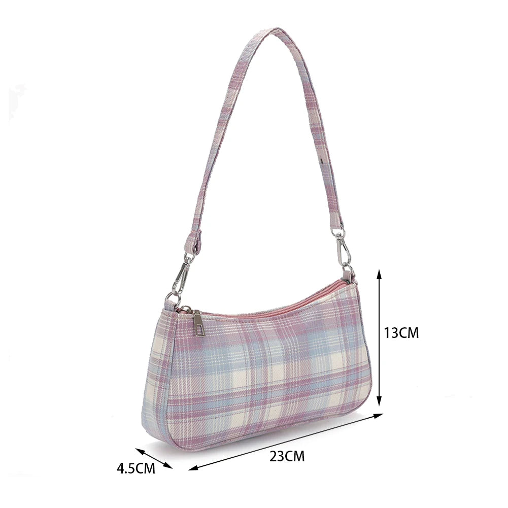Plaid Print Underarm Bag Cloth Ladies Handbag For Women Shoulder Bags