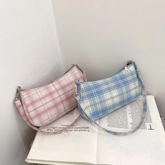 Plaid Print Underarm Bag Cloth Ladies Handbag For Women Shoulder Bags