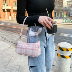 Plaid Print Underarm Bags Chain Strap Mini Handbags