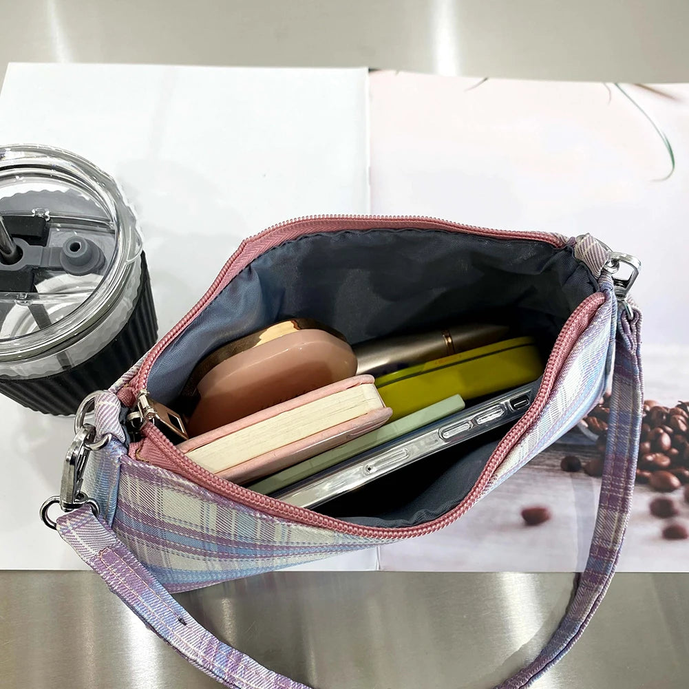 Plaid Print Underarm Bags Chain Strap Mini Handbags
