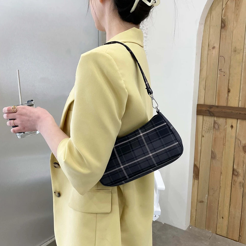 Plaid Print Underarm Bags Chain Strap Mini Handbags