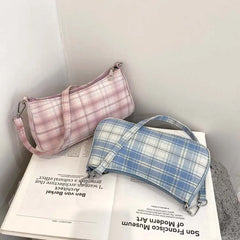 Plaid Print Underarm Bags Cloth Ladies Handbags Women Shoulder Bags
