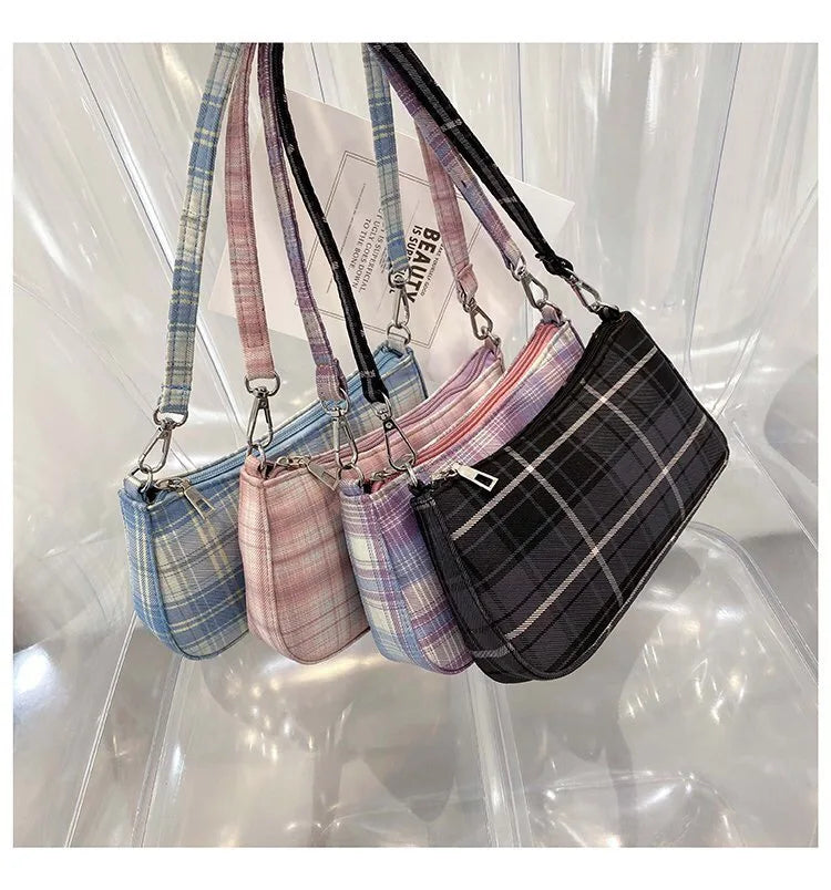 Plaid Print Underarm Bags Cloth Ladies Handbags Women Shoulder Bags