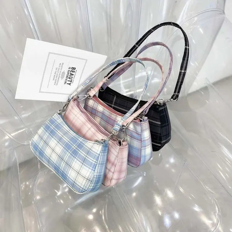 Plaid Print Underarm Bags Cloth Ladies Handbags Women Shoulder Bags