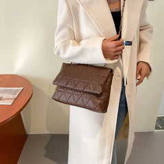 Plaid PU Leather Shoulder Bag Chain Strap Handbag Women Crossbody