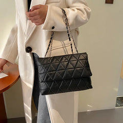 Plaid PU Leather Shoulder Bag Chain Strap Handbag Women Crossbody