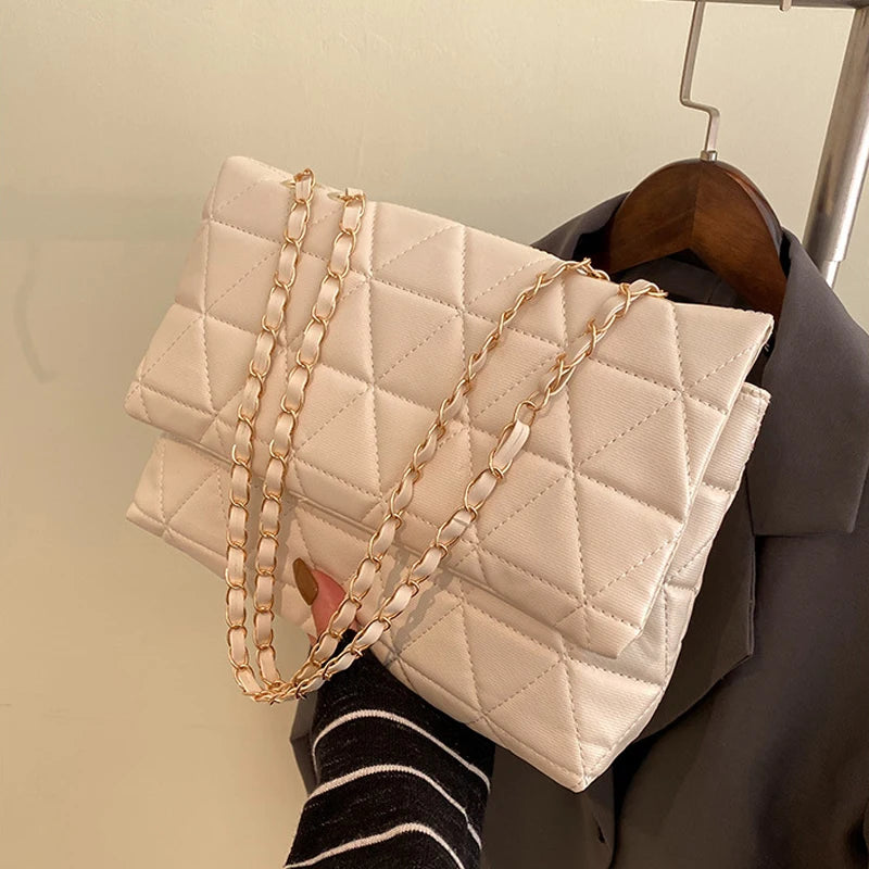 Plaid Pu Leather Women Shoulder Bag Chain Strap Crossbody Bags