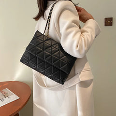 Plaid PU Leather Shoulder Bag Chain Strap Handbag Women Crossbody