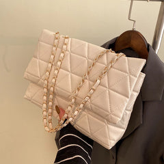Plaid PU Leather Shoulder Bag Chain Strap Handbag Women Crossbody