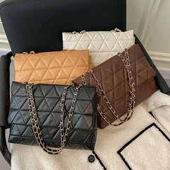 Plaid PU Leather Shoulder Bag Chain Strap Handbag Women Crossbody