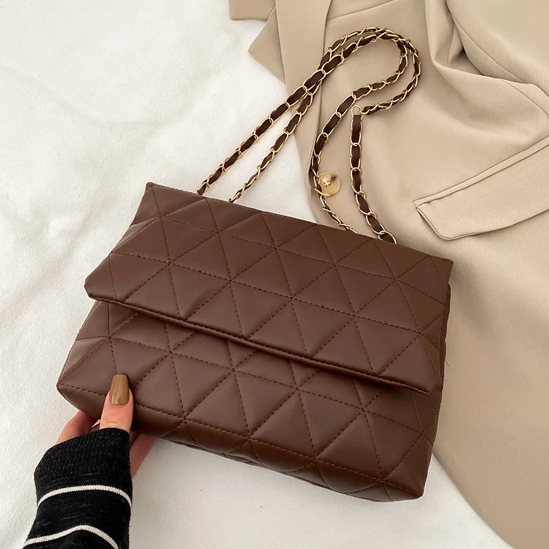 Plaid PU Leather Shoulder Bag Chain Strap Handbag Women Crossbody