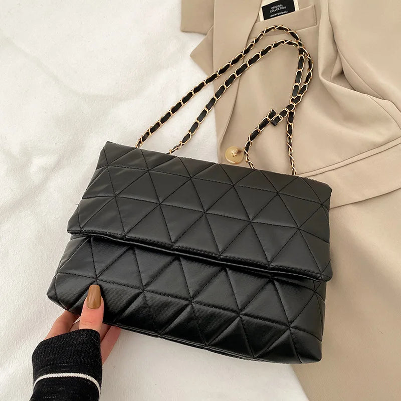 Plaid PU Leather Shoulder Bag Chain Strap Handbag Women Crossbody