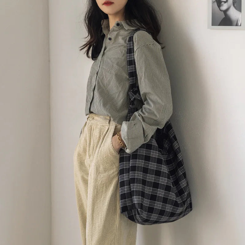 Plaid Shoulder Bag Women Tote Large Capacity Handbag Crossbody Bags