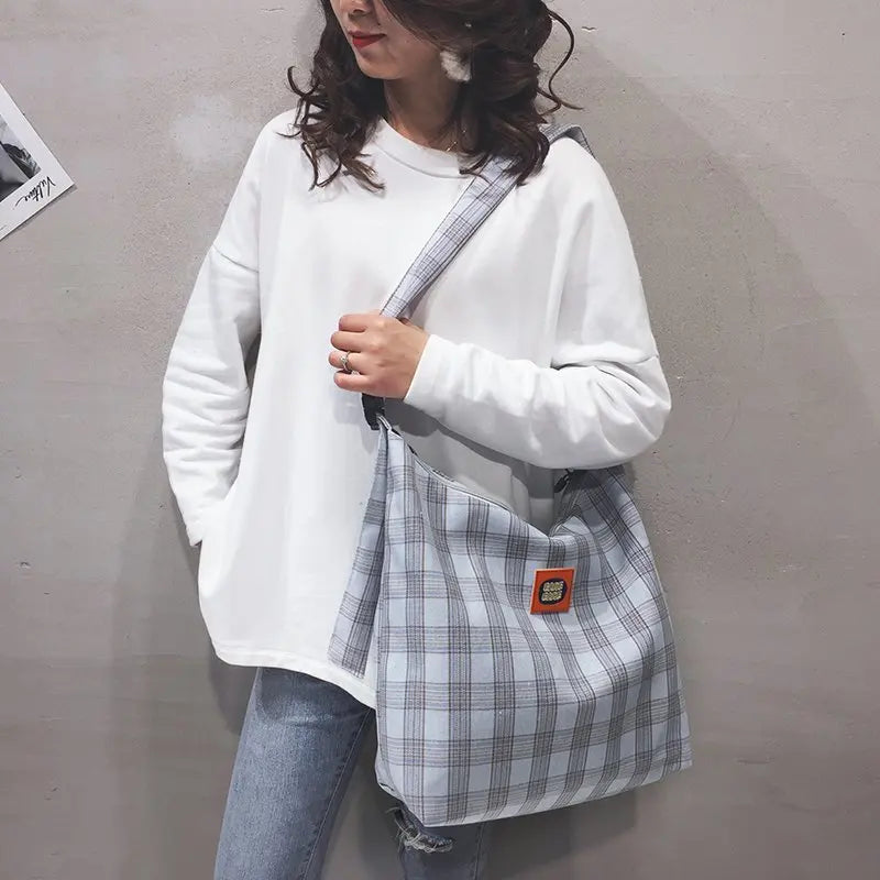 Plaid Shoulder Bag Women Tote Large Capacity Handbag Crossbody Bags