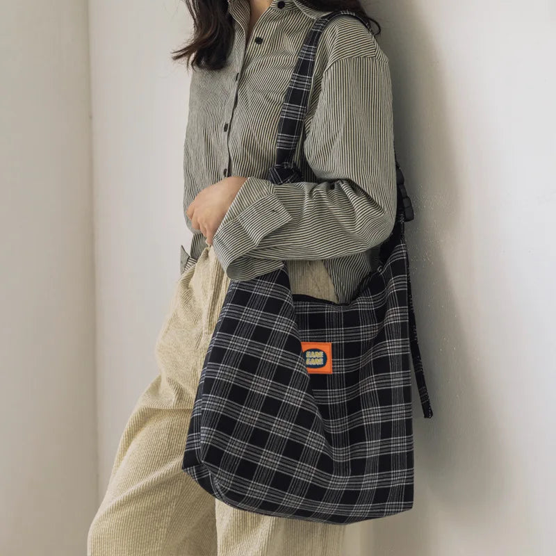 Plaid Shoulder Bag Women Tote Large Capacity Handbag Crossbody Bags
