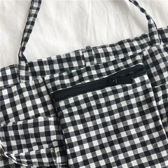 Plaid Shoulder Bags Women Bow-knot Lace-up Cotton Pouch Big Capacity