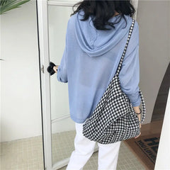 Plaid Shoulder Bags Women Bow-knot Lace-up Cotton Pouch Big Capacity