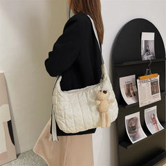 Plaid Shoulder Bags Women Space-Cotton Messenger Handbags Zipper Winter Casual