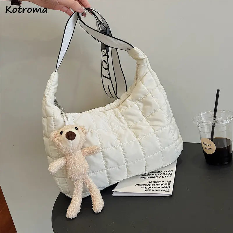 Plaid Shoulder Bags Women Space-Cotton Messenger Handbags Zipper Winter Casual