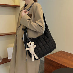 Plaid Shoulder Bags Women Space-Cotton Messenger Handbags Zipper Winter Casual