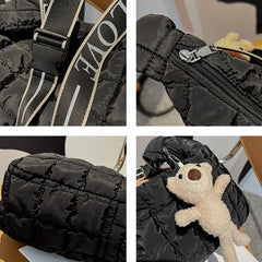Plaid Shoulder Bags Women Space-Cotton Messenger Handbags Zipper Winter Casual