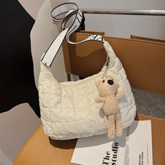 Plaid Shoulder Bags Women Space-Cotton Messenger Handbags Zipper Winter Casual