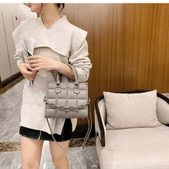 Plaid Square Women Tote Bag PU Leather Crossbody Handbag