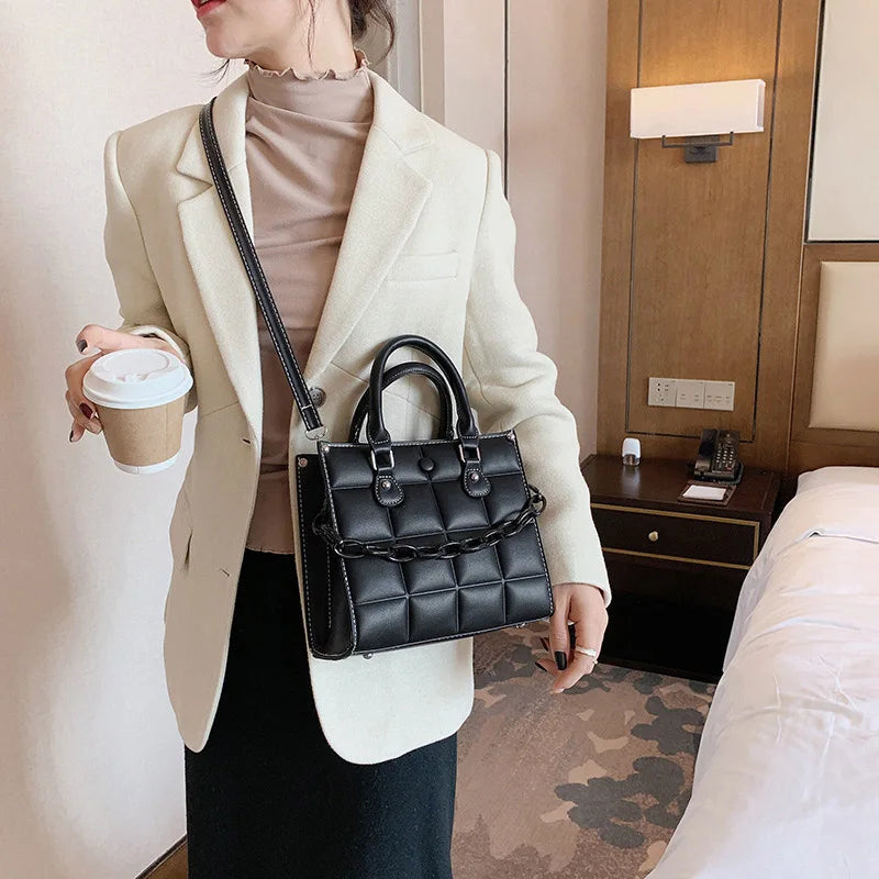 Plaid Square Women Tote Bag PU Leather Crossbody Handbag