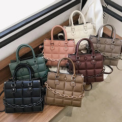 Plaid Square Women Tote Bag PU Leather Crossbody Handbag