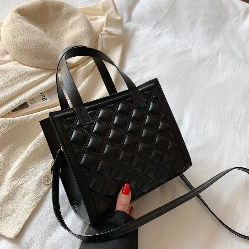 Plaid Tote Handbag PU Leather Women Shoulder Crossbody Bag