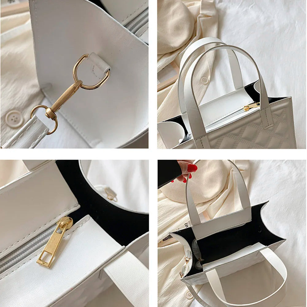 Plaid Tote Handbag PU Leather Women Shoulder Crossbody Bag